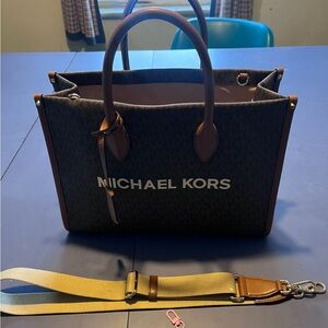 Michael Kors Black and Brown Tote with Gold Strap